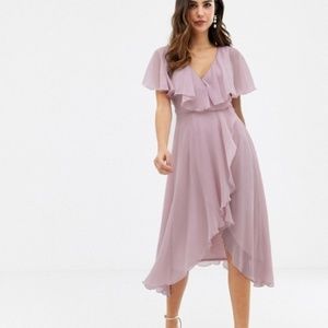 Asos Design cape back dip hem midi dress P0